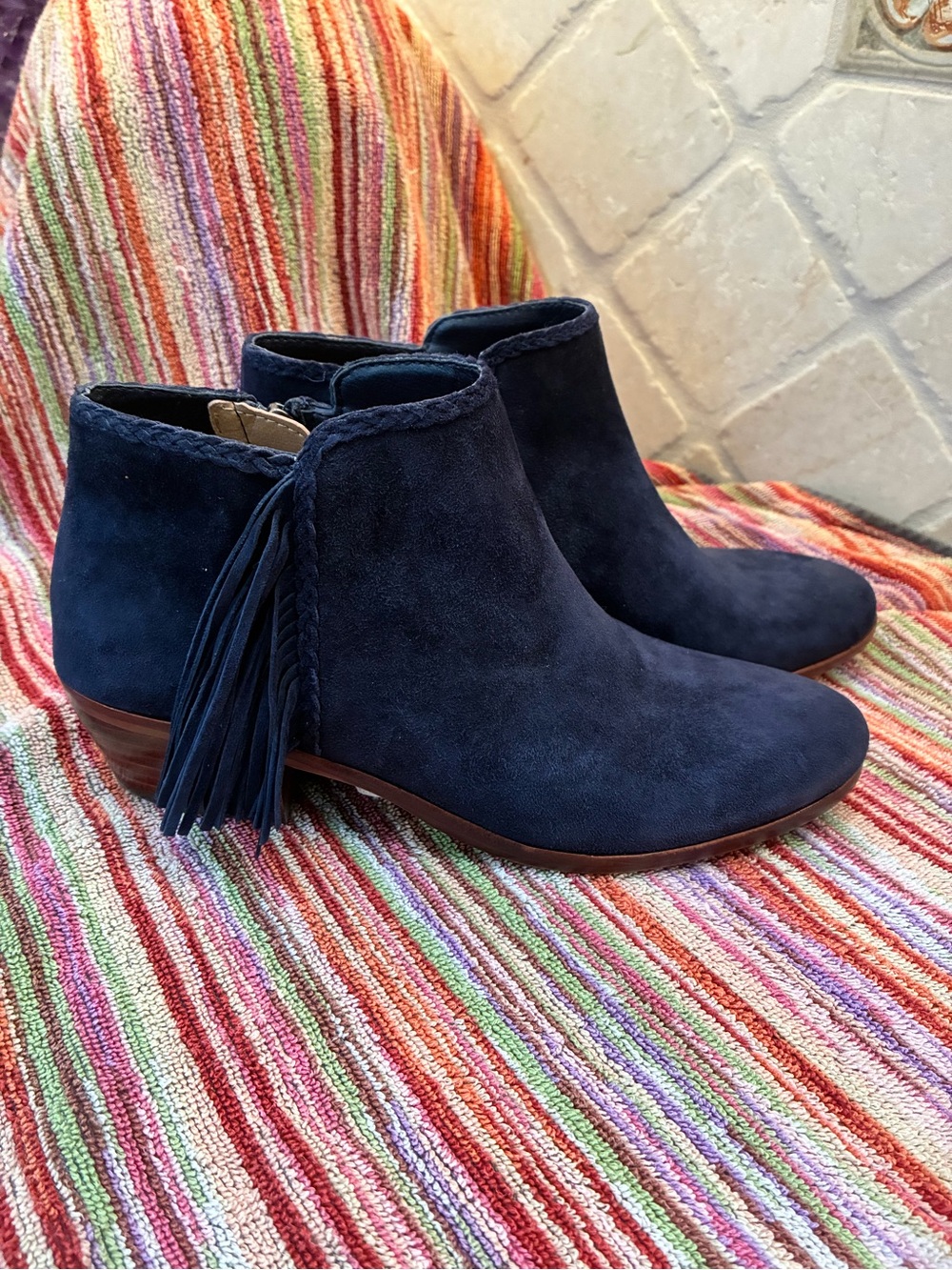 Sam Edelman Navy Suede Tassel Ankle Booties